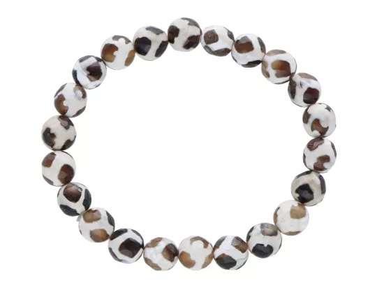 R4J46 BRANSOLETKA AGAT TYBETAŃSKI KULE FASETOWANE 8 mm