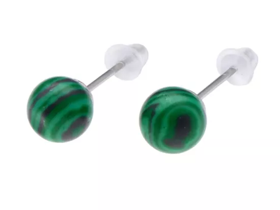 U1W82 KOLCZYKI MALACHIT I STAL CHIRURGICZNA 1 PARA