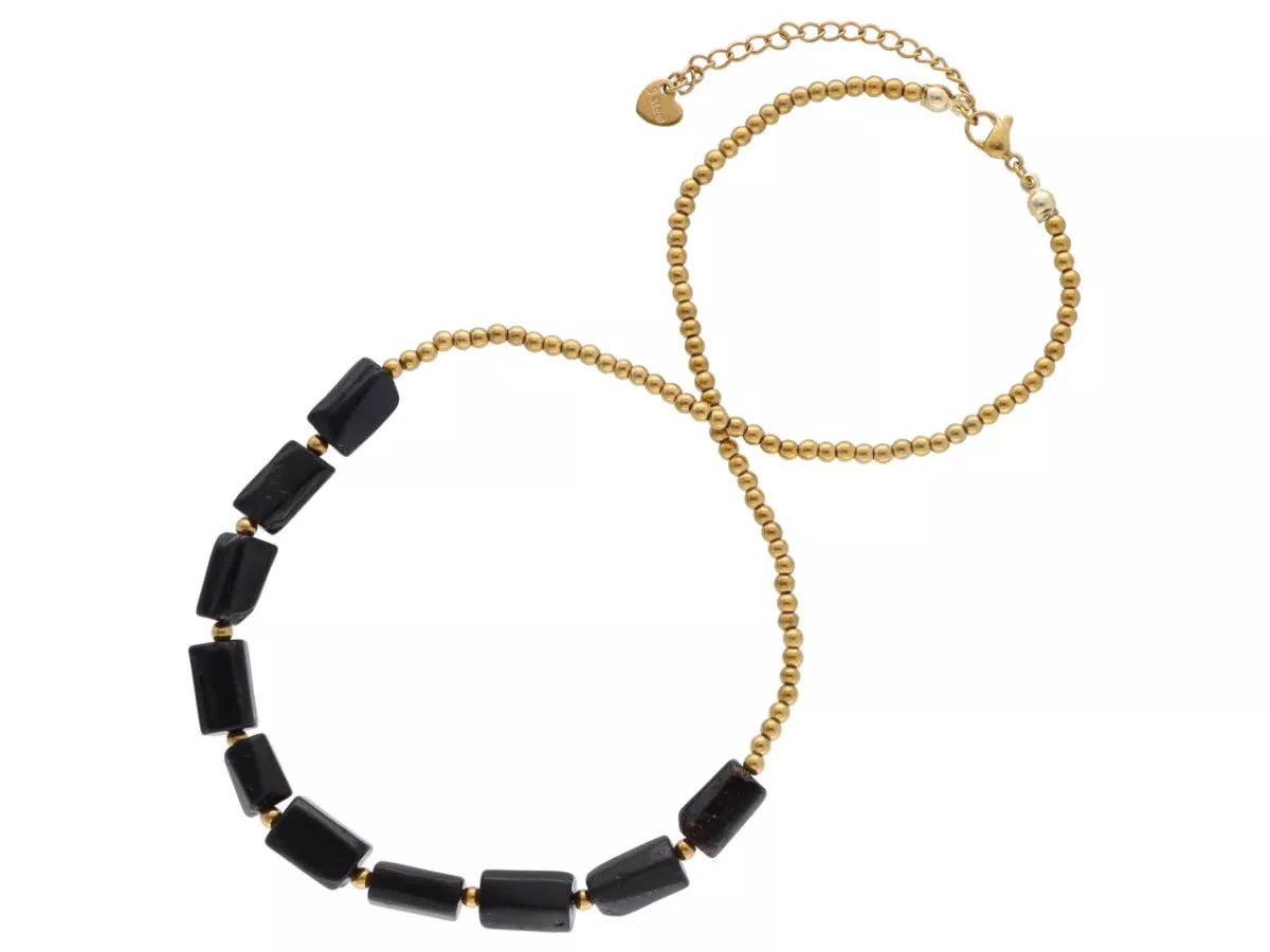 N3O98 NASZYJNIK TURMALIN CZARNY I HEMATYT MIODOWY