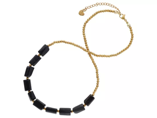 N3O98 NASZYJNIK TURMALIN CZARNY I HEMATYT MIODOWY