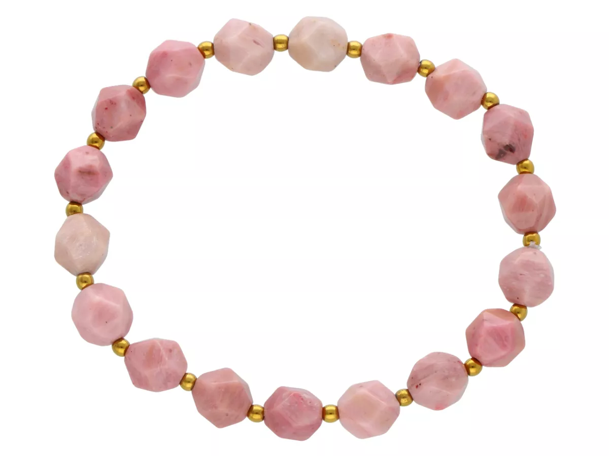 R4M37 BRANSOLETKA RODOCHROZYT DIAMENTOWY KULE FASETOWANE 8 mm