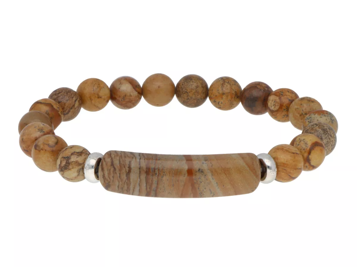 R5B62 BRANSOLETKA JASPIS OBRAZKOWY KULE 8,5 mm