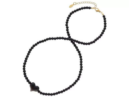 N3P58 NASZYJNIK AGAT CZARNY I OBSYDIAN SREBRNY