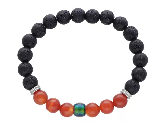 R4J77 BRANSOLETKA CZARNA LAWA I AGAT KULE 8,5 mm