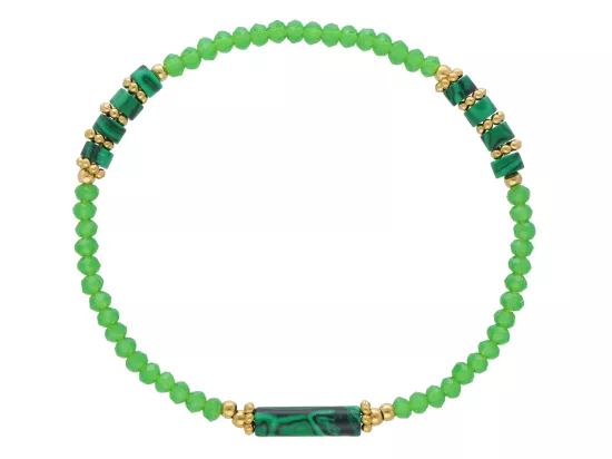 R5C85 BRANSOLETKA MALACHIT KRYSZTAŁKI I STAL CHIRURGICZNA