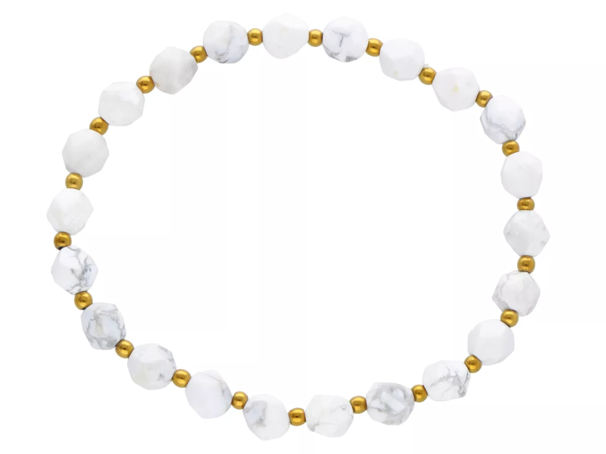 R4M20 BRANSOLETKA HOWLIT BIAŁY LUX DIAMENTOWY KULE FASETOWAN 6 mm