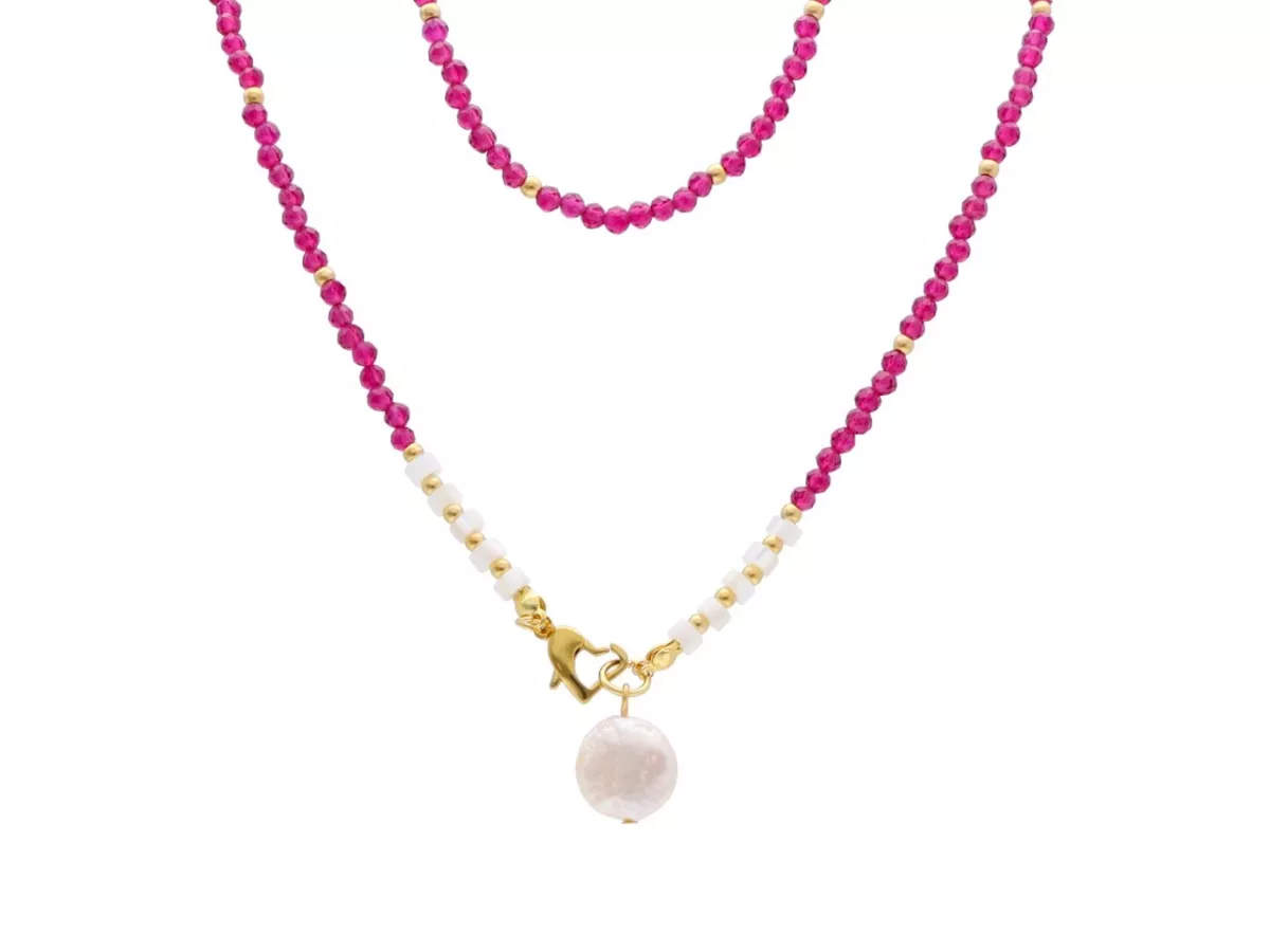 N3M34 NASZYJNIK RUBIN I MASA PERŁOWA