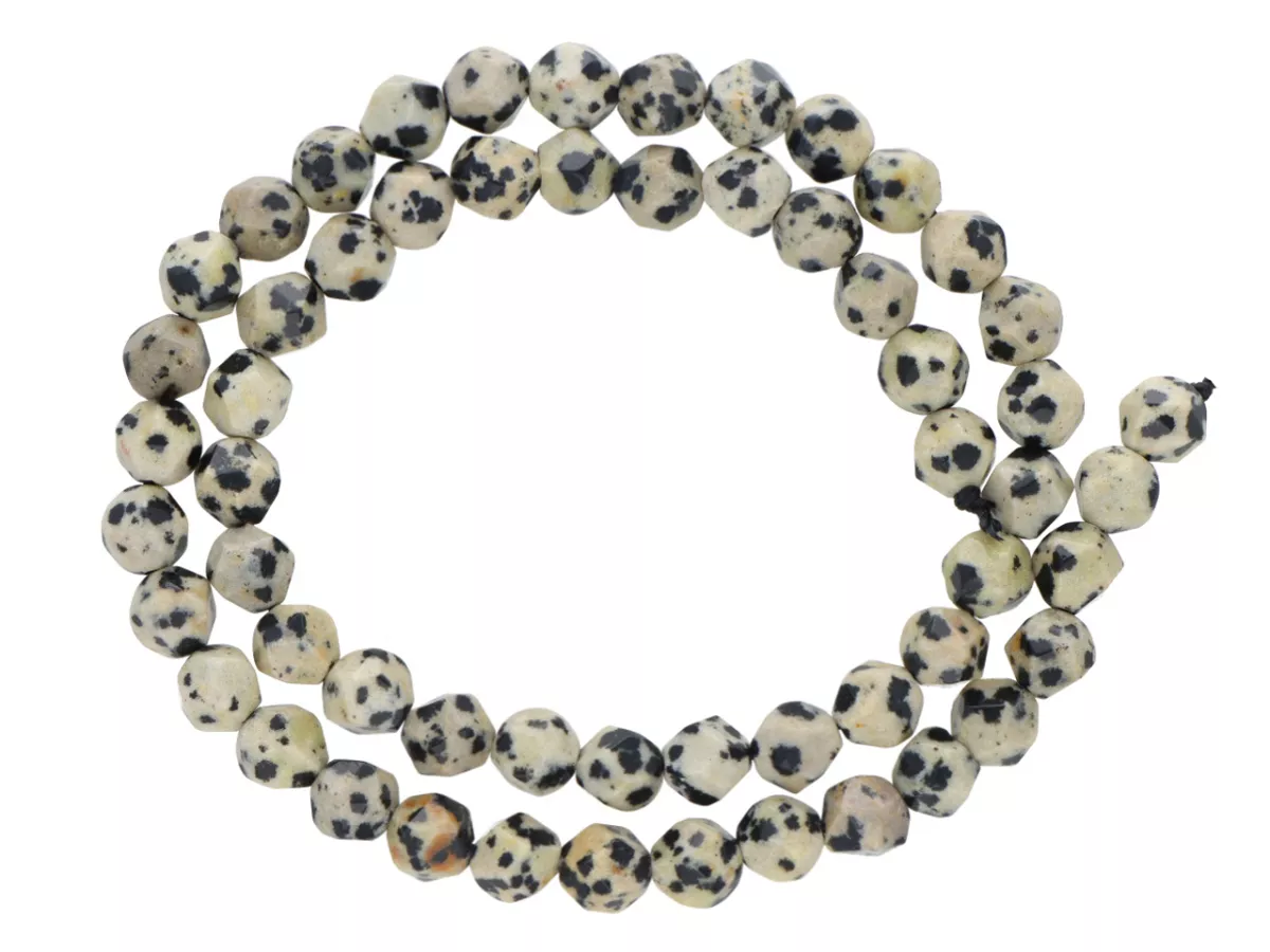 K7U70 JASPIS DALMATYŃSKI DIAMENTOWY KULE FASETOWANE 6 mm 1 SZNUR