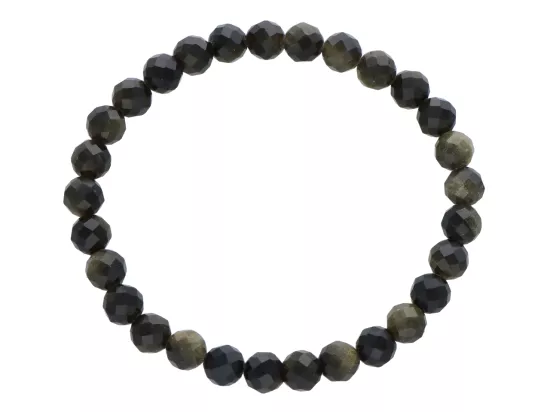 R4I72 BRANSOLETKA OBSYDIAN ZŁOTY KULE FASETOWANE 6,5 mm