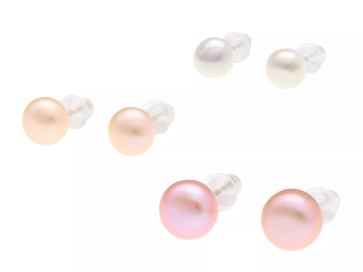 U1F89 KOLCZYKI PERŁA NATURALNA SREBRO 925 - 3 PARY