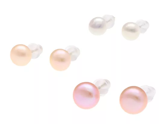 U1F89 KOLCZYKI PERŁA NATURALNA SREBRO 925 - 3 PARY