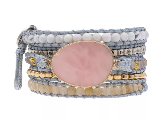 R4W64 BRANSOLETKA 3w1 MIX KAMIENI STAL CHIRURGICZNA I SZNUREK