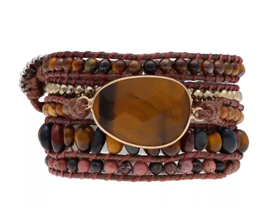 R4W78 BRANSOLETKA 3w1 MIX KAMIENI STAL CHIRURGICZNA I SZNUREK