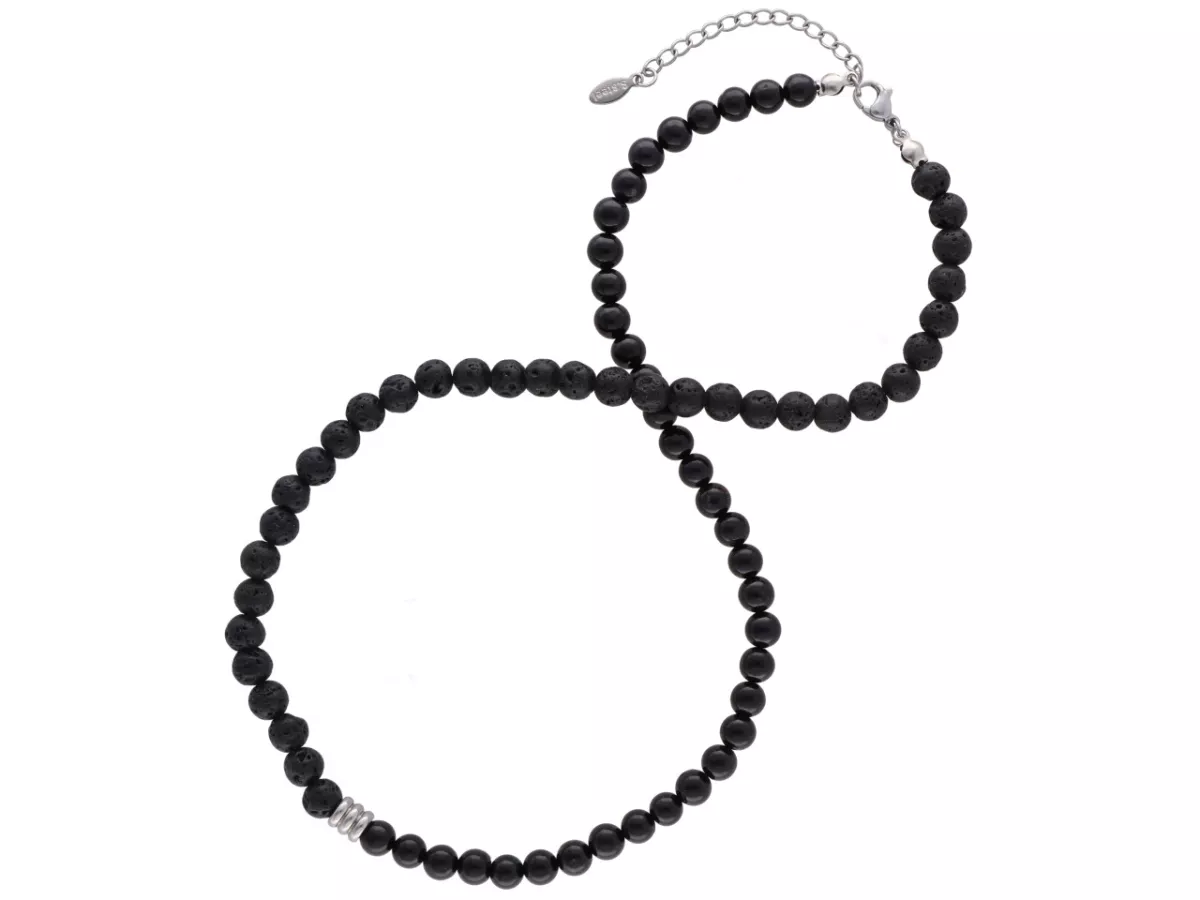 N3P44 NASZYJNIK TURMALIN CZARNY LAWA I STAL CHIRURGICZNA