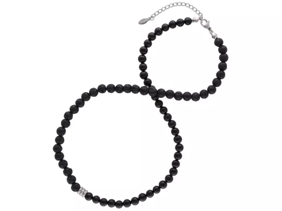 N3P44 NASZYJNIK TURMALIN CZARNY LAWA I STAL CHIRURGICZNA