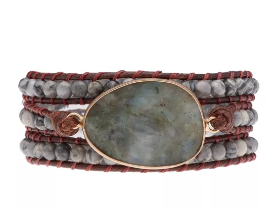 R4W85 BRANSOLETKA 2w1 MIX KAMIENI STAL CHIRURGICZNA I SZNUREK