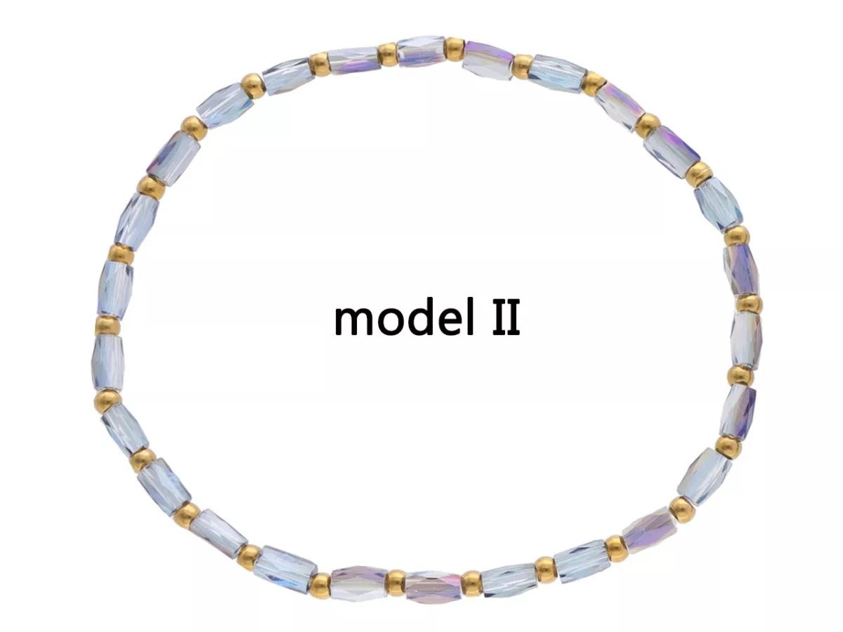 R4S45 BRANSOLETKA KRYSZTAŁKI I STAL CHIRURGICZNA NA GUMCE