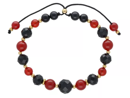 R5D81 BRANSOLETKA TURMALIN CZARNY AGAT CZERWONY STAL CHIRURGICZNA