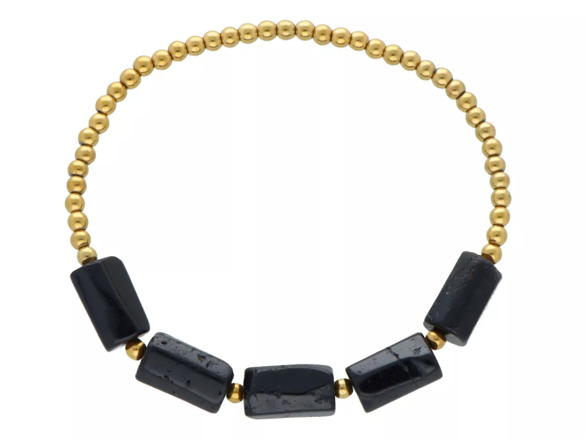 R5C69 BRANSOLETKA TURMALIN CZARNY I HEMATYT MIODOWY