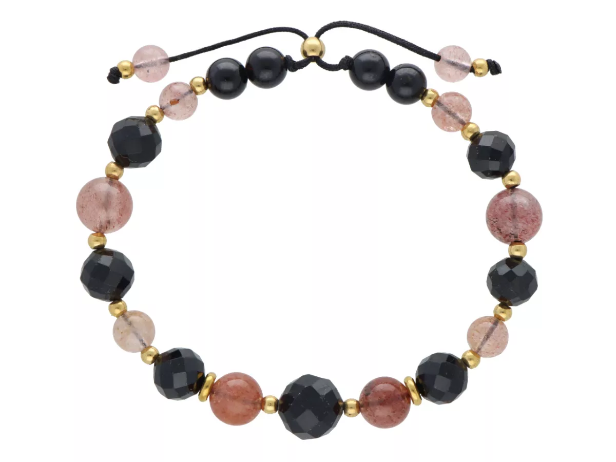 R5D82 BRANSOLETKA TURMALIN CZARNY KWARC ARBUZI STAL CHIRURGICZNA