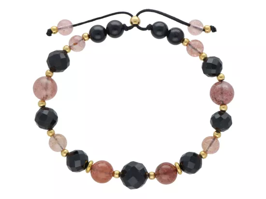 R5D82 BRANSOLETKA TURMALIN CZARNY KWARC ARBUZI STAL CHIRURGICZNA