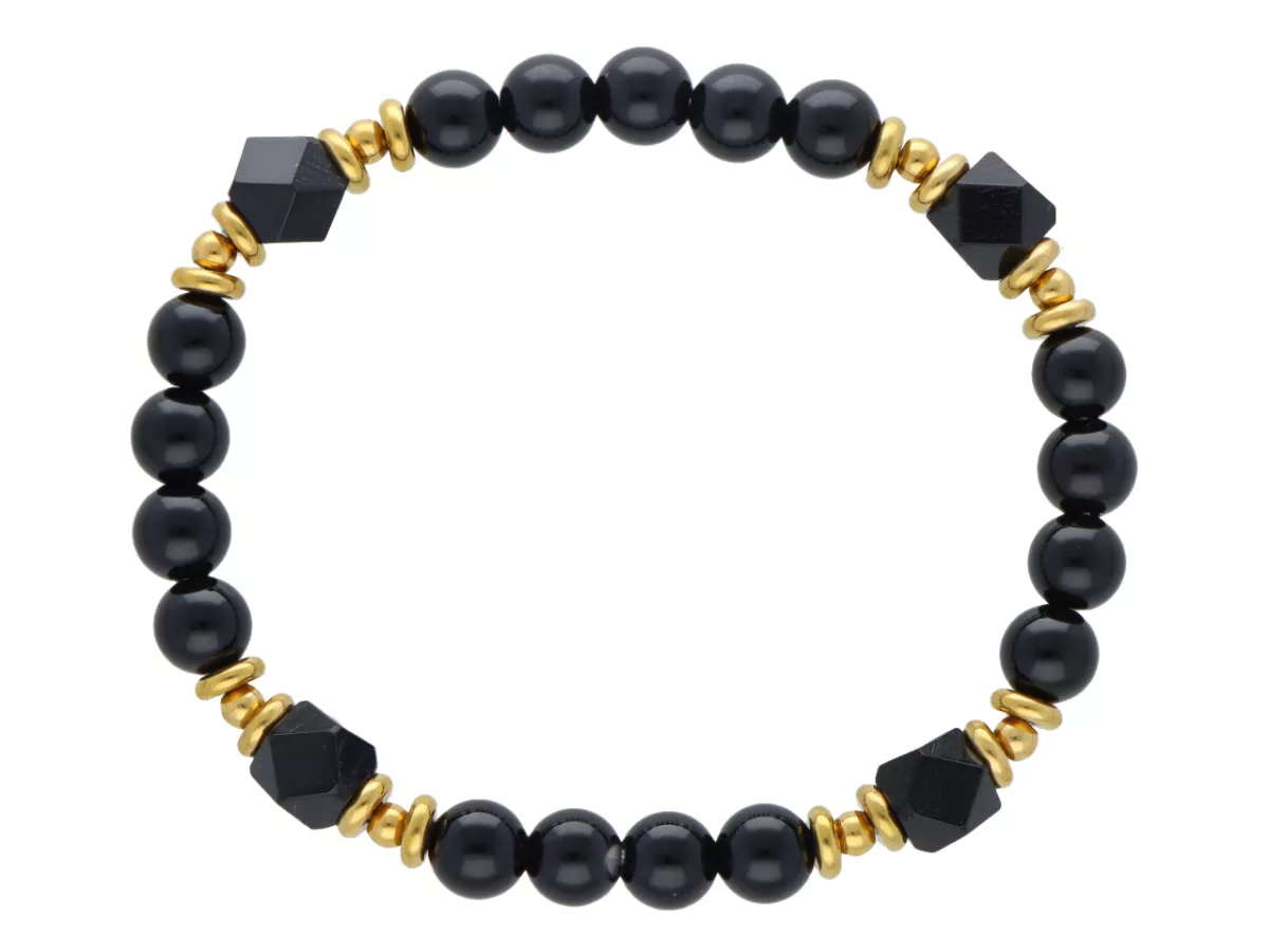 R5E48 BRANSOLETKA AGAT CZARNY I STAL CHIRURGICZNA