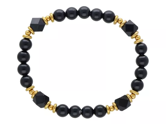 R5E48 BRANSOLETKA AGAT CZARNY I STAL CHIRURGICZNA