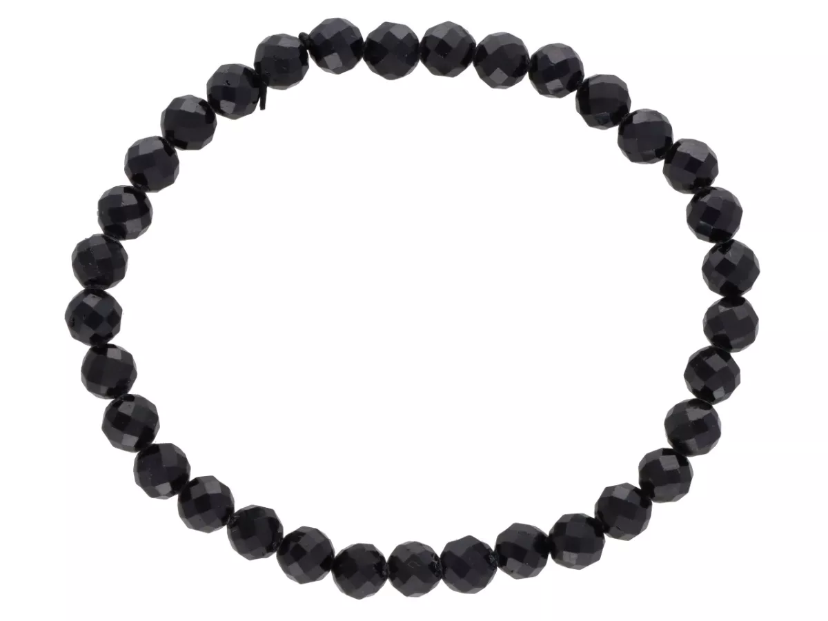 R4D99 BRANSOLETKA TURMALIN CZARNY KULE FASETOWANE 6 mm