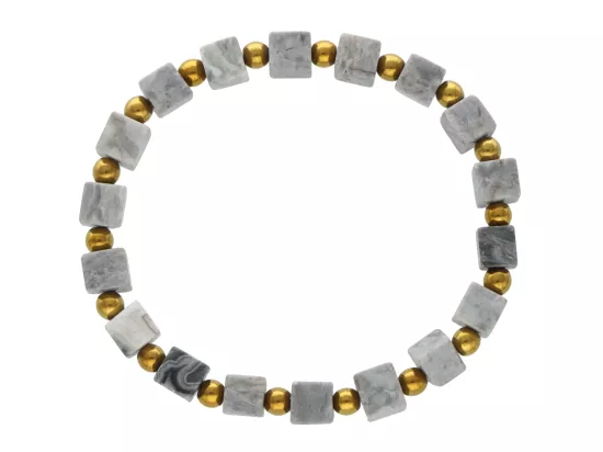 R4K59 BRANSOLETKA JASPIS PICASSO SZARY KOSTKI 6,5 mm