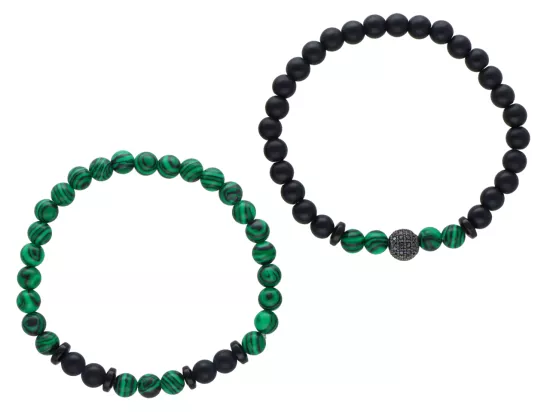 R4O31 ZESTAW BRANSOLETEK ONYKS MATOWY I MALACHIT KULE