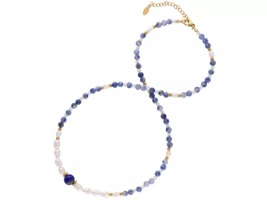 N3P52 NASZYJNIK SODALIT PERŁA NATURALNA I STAL CHIRURGICZNA