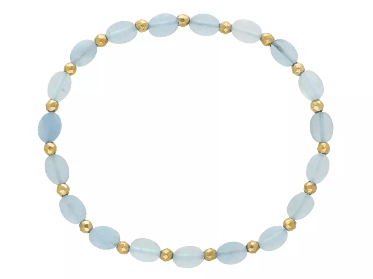 R5E24 BRANSOLETKA AKWAMARYN I HEMATYT MIODOWY