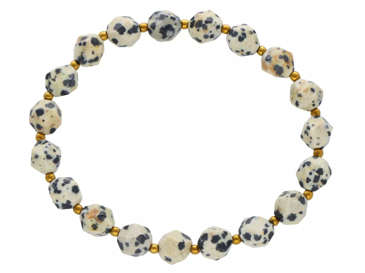 R4M34 BRANSOLETKA JASPIS DALMATYŃSKI DIAMENTOWY KULE FASETOW 8 mm