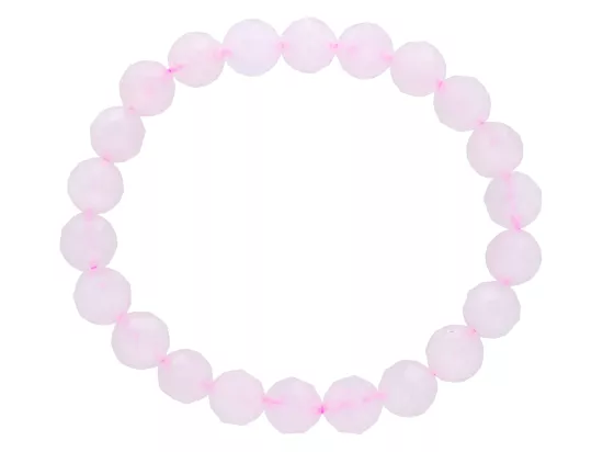 R4I94 BRANSOLETKA KWARC RÓŻOWY KULE FASETOWANE 8 mm