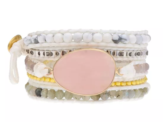 R4W68 BRANSOLETKA 3w1 MIX KAMIENI STAL CHIRURGICZNA I SZNUREK