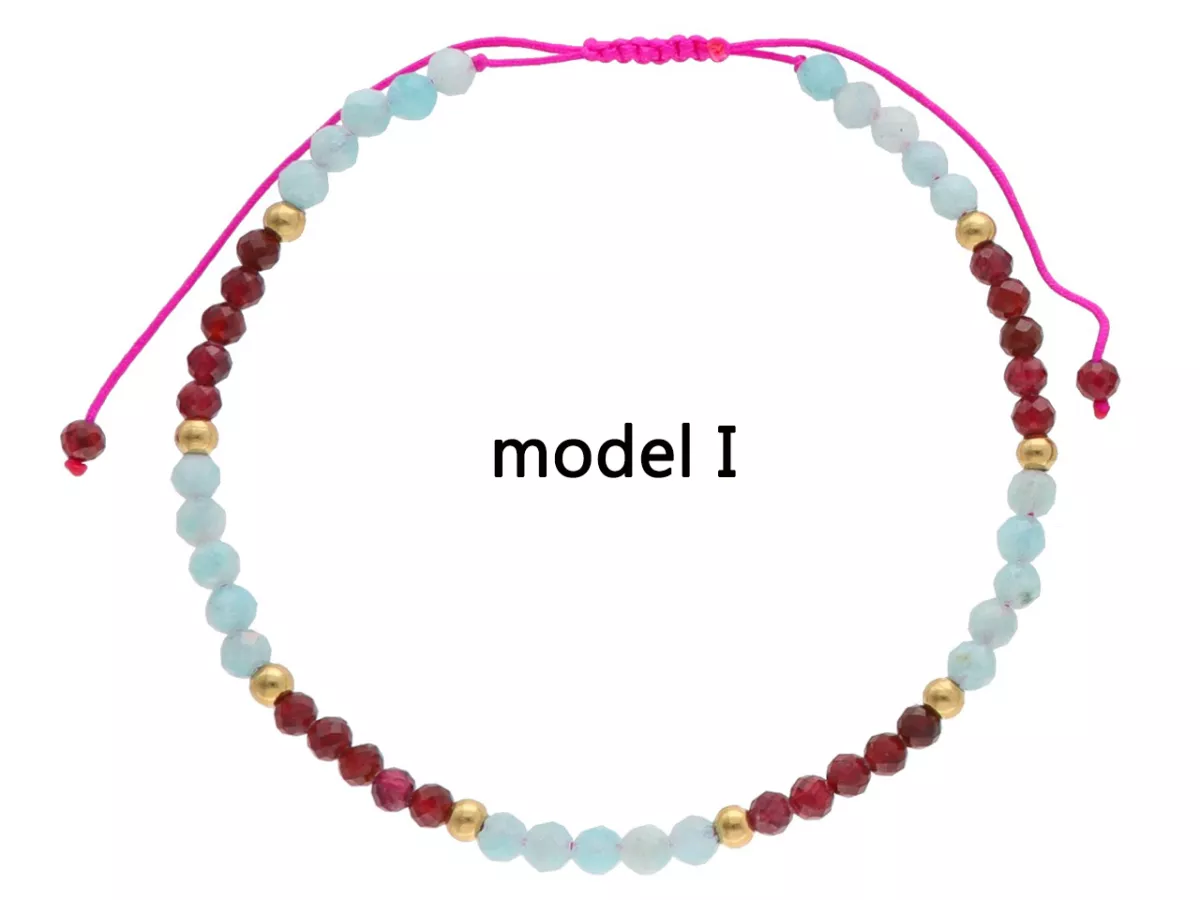 R4O17 BRANSOLETKA SHAMBALLA AMAZONIT GRANAT I STAL CHIRURGICZNA