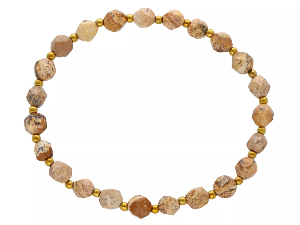 R4M18 BRANSOLETKA JASPIS OBRAZKOWY DIAMENTOWY KULE FASETOWAN 6 mm