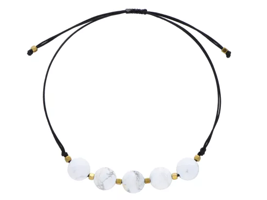 R4N07 BRANSOLETKA SHAMBALLA BIAŁY HOWLIT LUX DYSK FASETOWANY