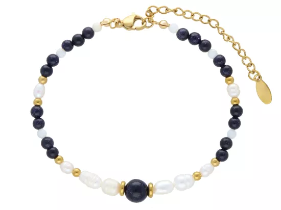 R5E55 BRANSOLETKA NOC KAIRU PERŁA NATURALNA I STAL CHIRURGICZNA