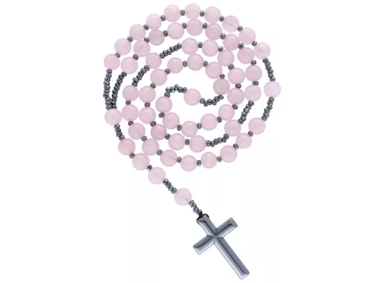 N3K91 NASZYJNIK KWARC RÓŻOWY KULE 8,5 mm - RÓŻANIEC