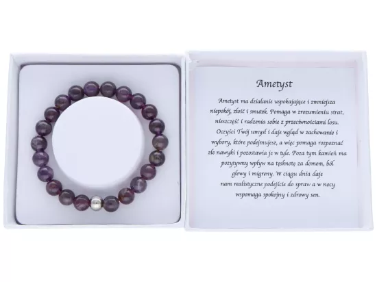 R3O46 BRANSOLETKA AMETYST KULE 8 mm W PUDEŁKU