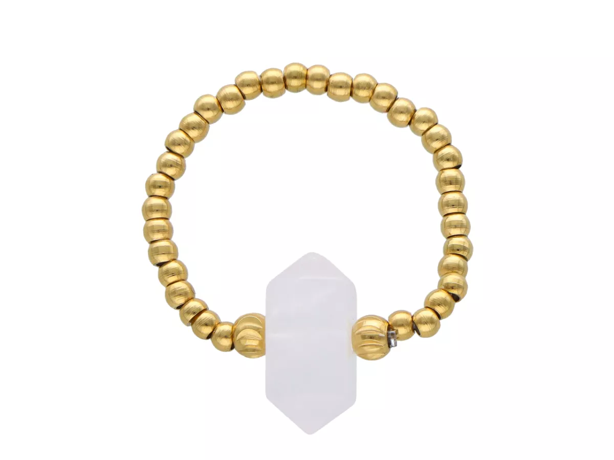 R4J80 PIERŚCIONEK KWARC RÓŻOWY I STAL CHIRURGICZNA - 1 SZTUKA