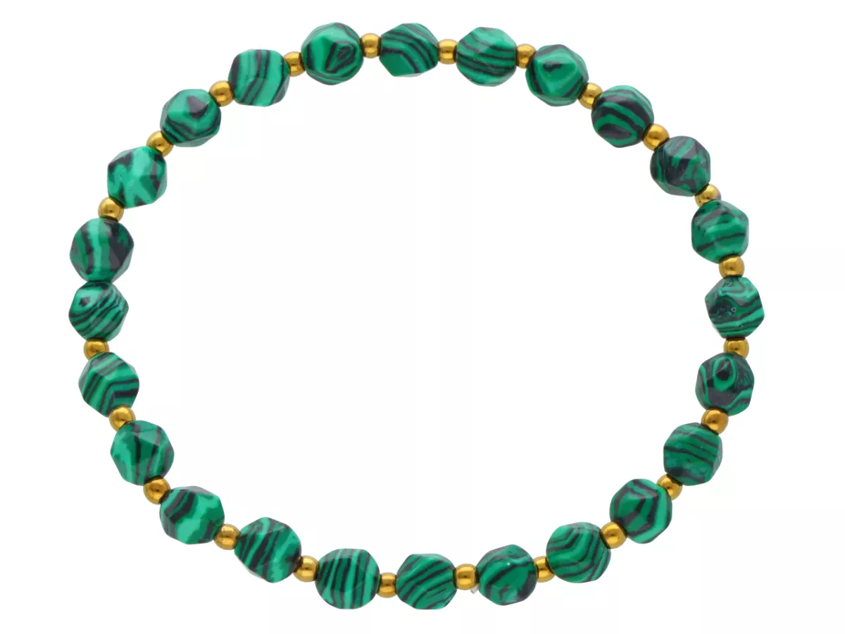 R4M23 BRANSOLETKA MALACHIT DIAMENTOWY KULE FASETOWANE 6 mm