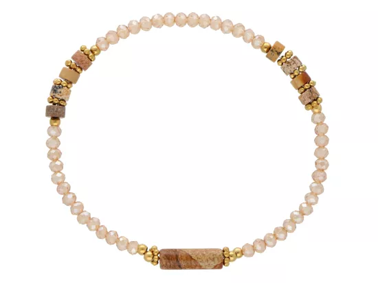 R5C84 BRANSOLETKA JASPIS OBRAZKOWY KRYSZTAŁKI I STAL CHIRURGICZNA