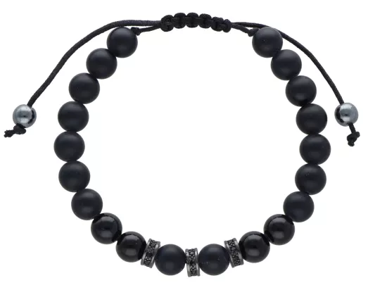 R4M05 BRANSOLETKA SHAMBALLA ONYKS MATOWY I POLEROWANY